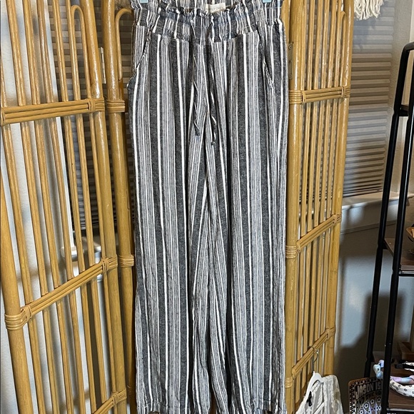 Happily Grey Striped grey and White Drawstring Pants - Picture 1 of 7